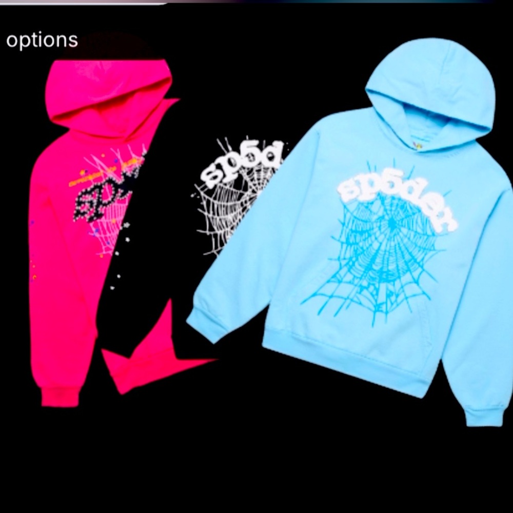 Sp5der Hoodie- Blue, Pink, Black